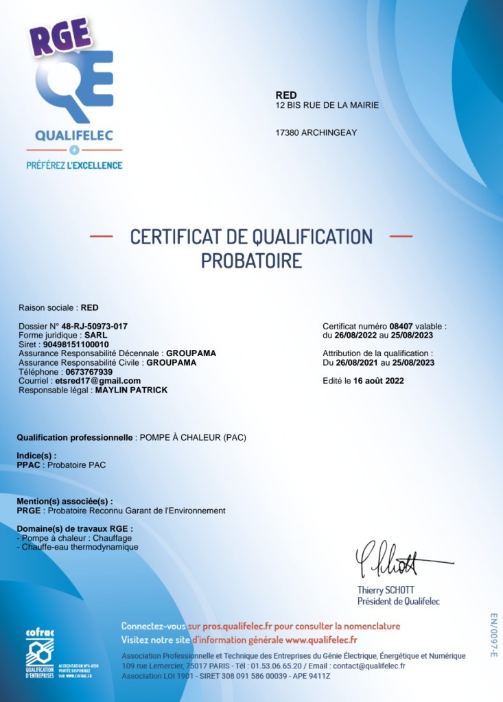 Red Professionnel Patrick Maylin Reconnu garant de l'environnement (RGE)